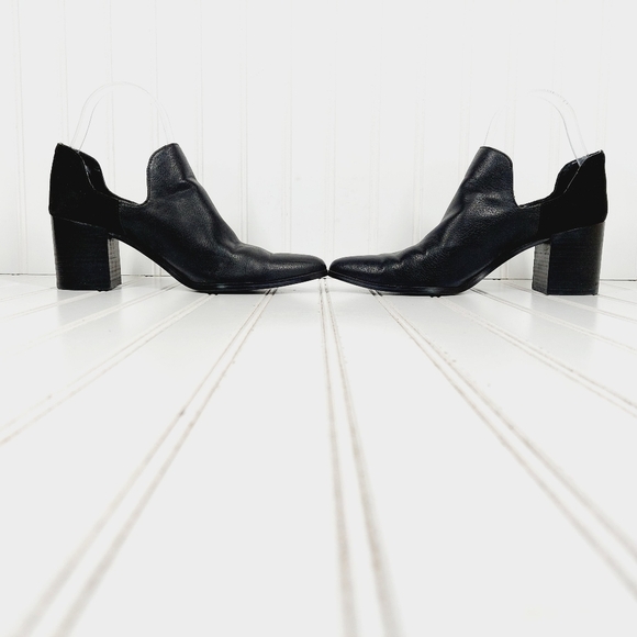 Charles David Black Leather Slip On Cut Out Block Heel Ankle Boots D833 - Picture 7 of 13